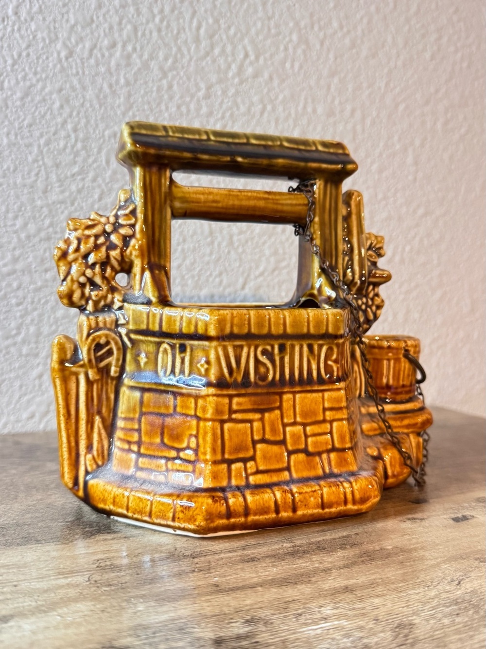 Vintage McCoy Brown Glazed Wishing Well Planter | USA Pottery - Picture 3 of 11
